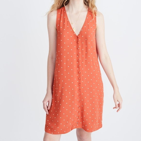 Madewell Dresses & Skirts - Madewell Heather Polka Dot Button Front Mini Swing Dress Orange Size XXS